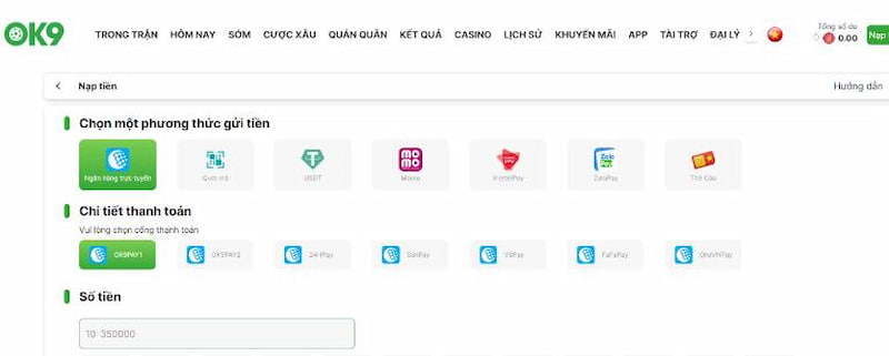 Nạp tiền ok9